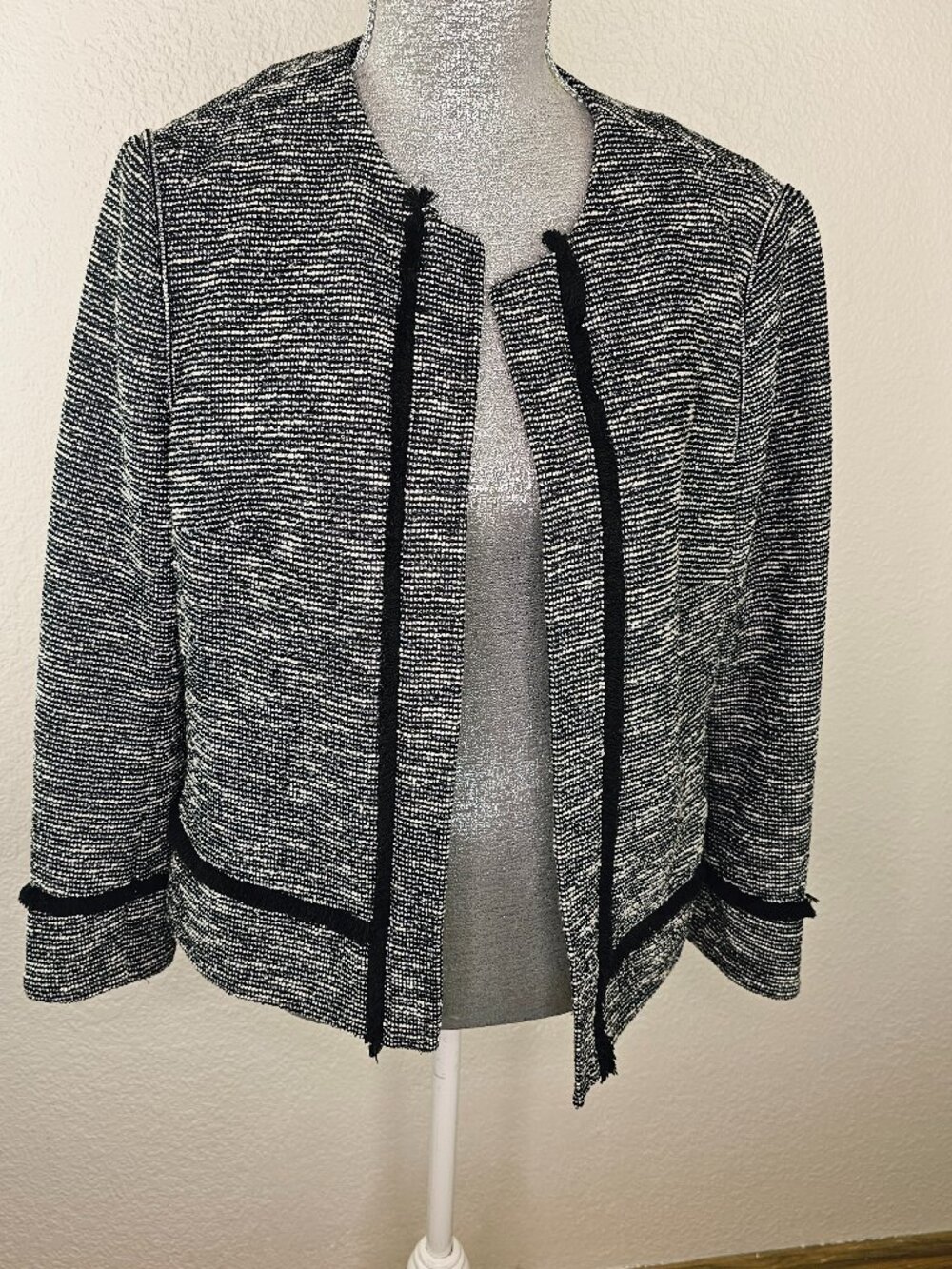 Ann Klein Tweed Black & White Blazer Size 12